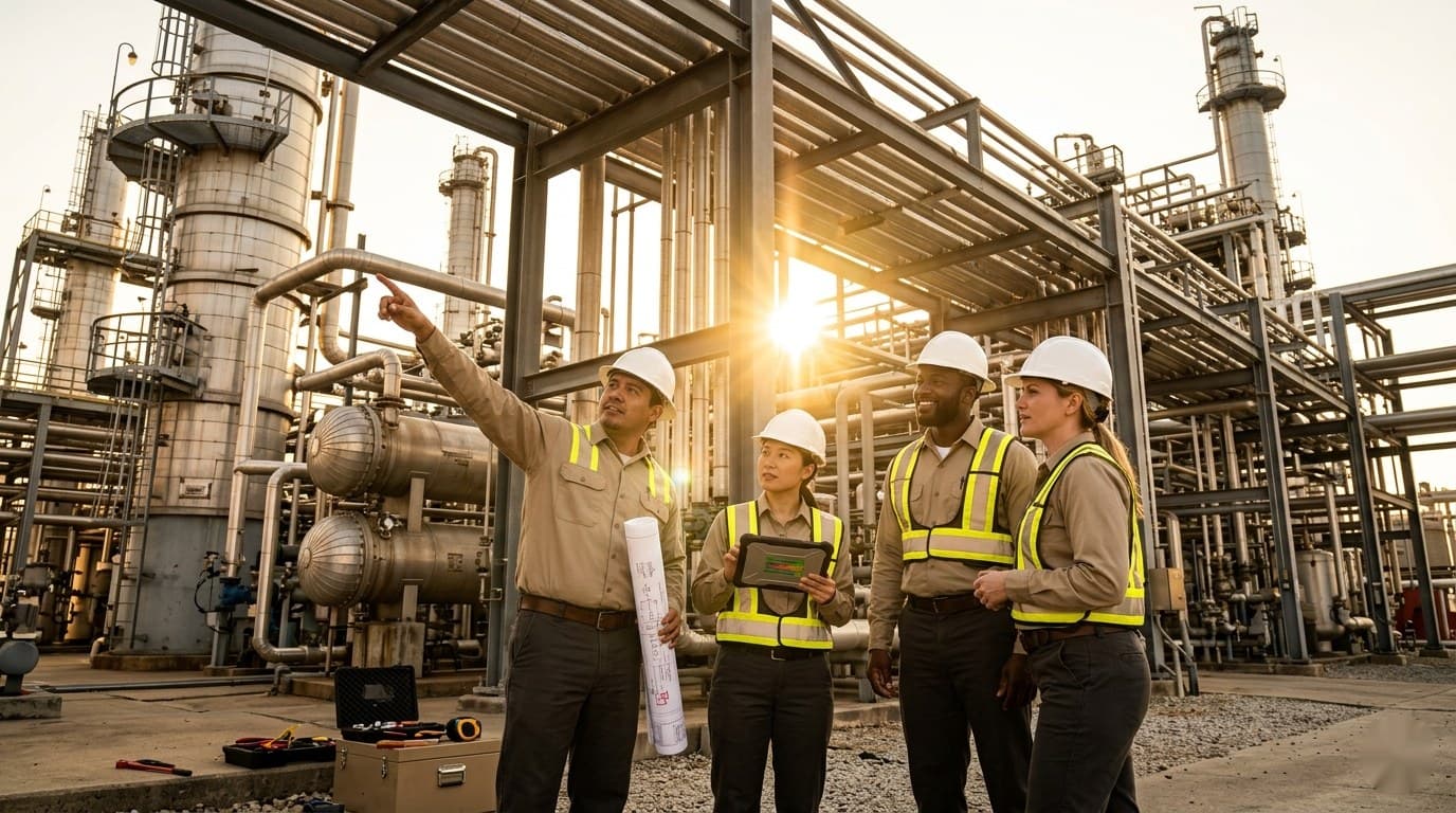 RGS field engineers at a Gulf-Coast refinery at golden hour