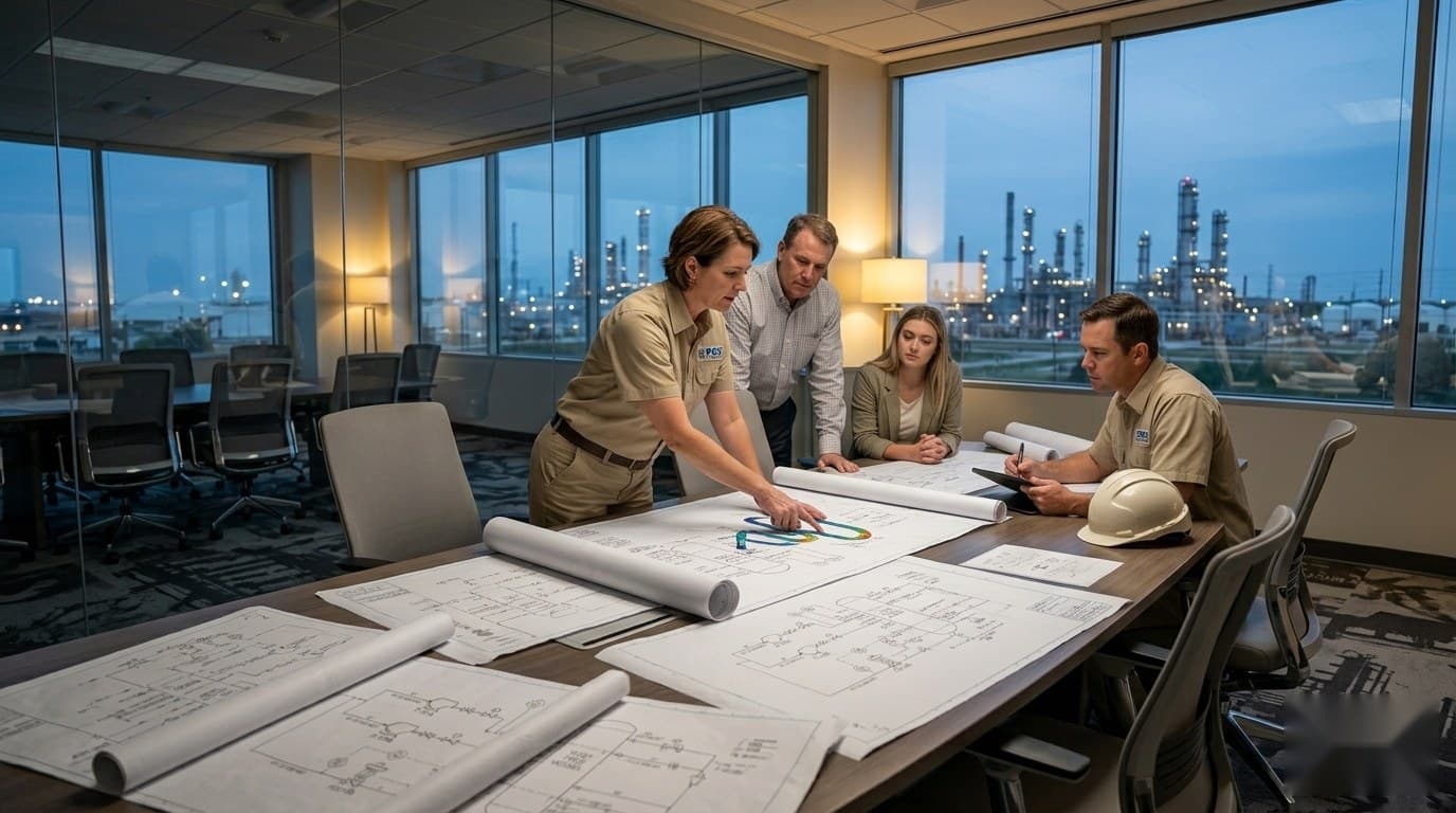 RGS engineering team reviewing a project in the Richmond, TX office